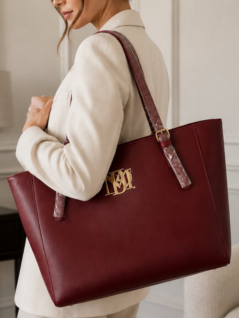 New With Tags! Bagley Mischa Structured Burgundy Tote Vegan Leather